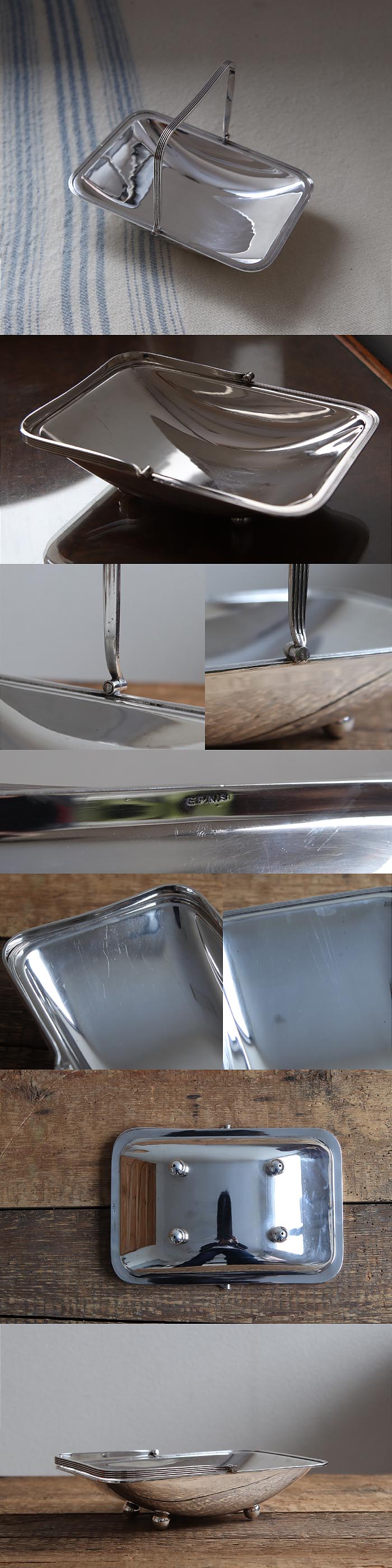 イギリス アンティーク シルバープレート製バスケット/トレー/銀メッキ