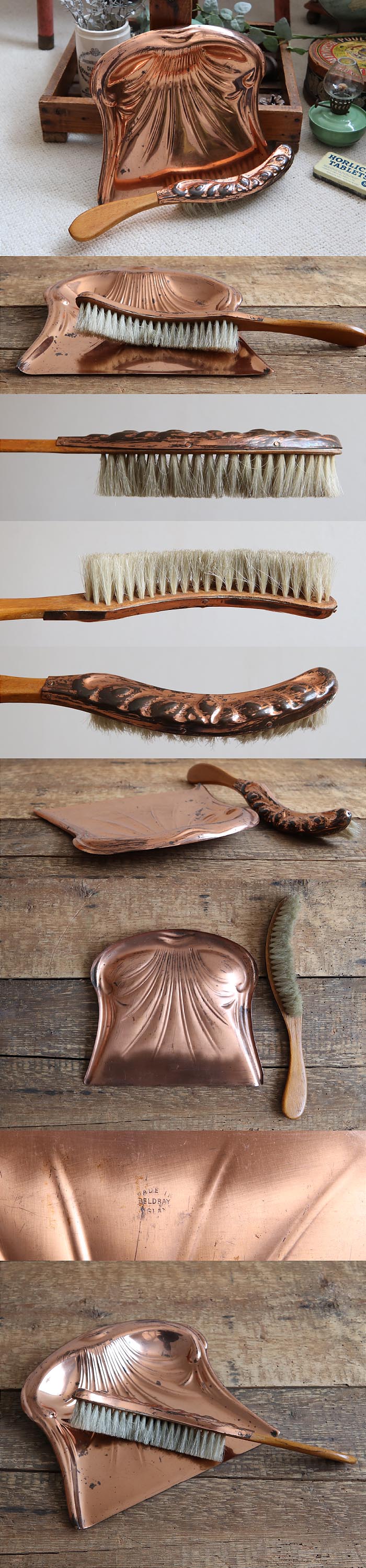 イギリス アンティーク 銅製卓上ダストパン＆ブラシ/コパー/雑貨/ちりとり/掃除【BELDRAY MADE IN ENGLAND】T-050
