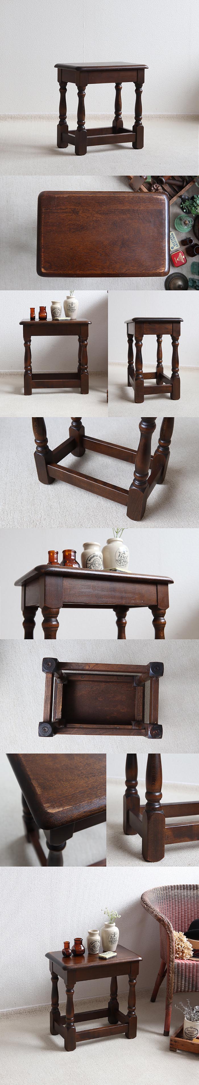 イギリス アンティーク 木製 サイドテーブル/無垢材/英国家具/花台 