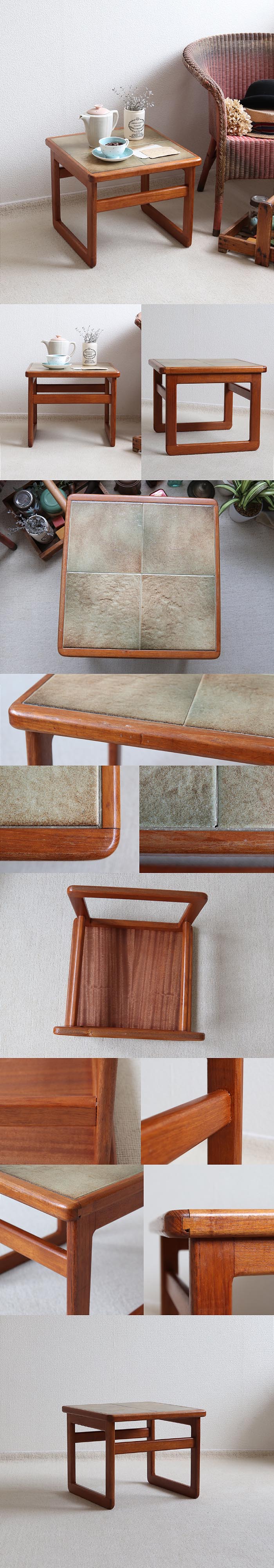 イギリス ヴィンテージ タイルトップミニテーブル/店舗什器/家具/北欧スタイル/ミッドセンチュリー/飾り台【お手入れらくらく】T-088