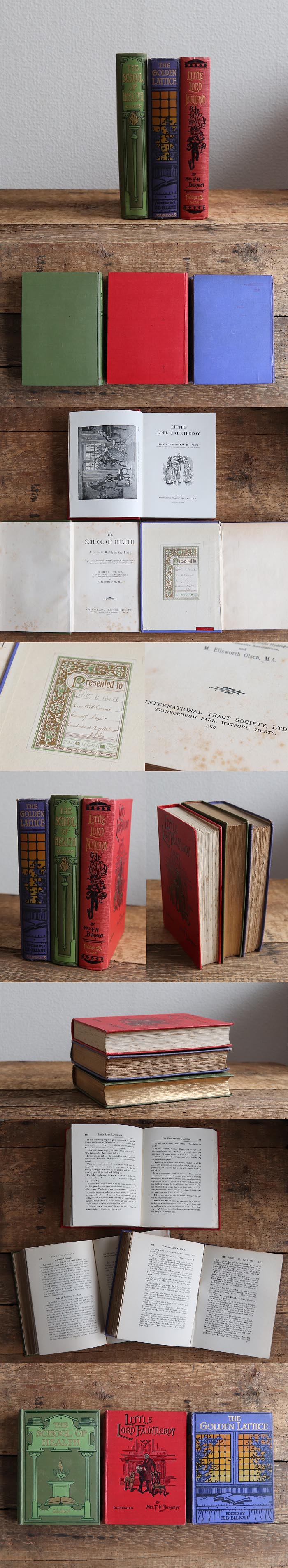 イギリス アンティークブック 3冊セット/古本/古書/洋書/インテリア雑貨/書籍/ディスプレイ/学校【The Golden Lattice】T-185