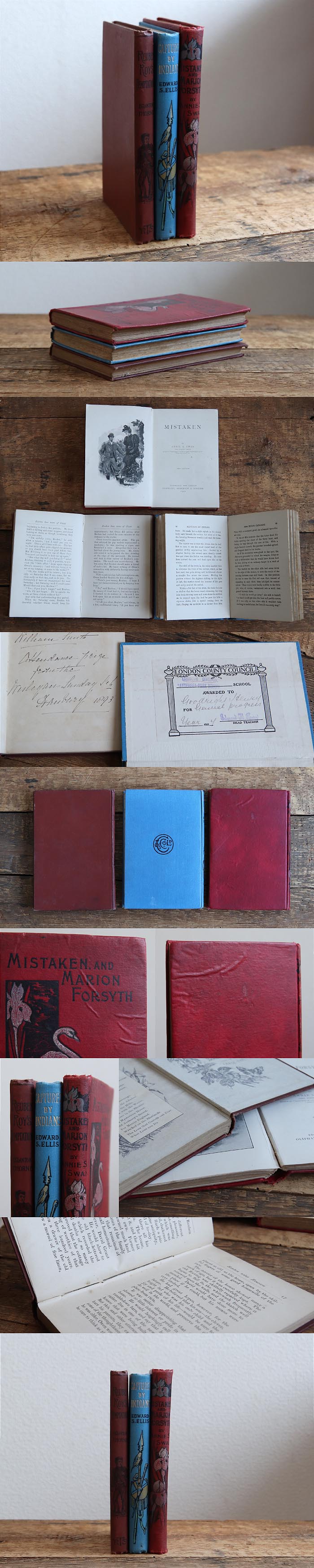イギリス アンティークブック 3冊セット/古本/古書/洋書/インテリア雑貨/書籍/ディスプレイ/学校【captured by indians】T-697