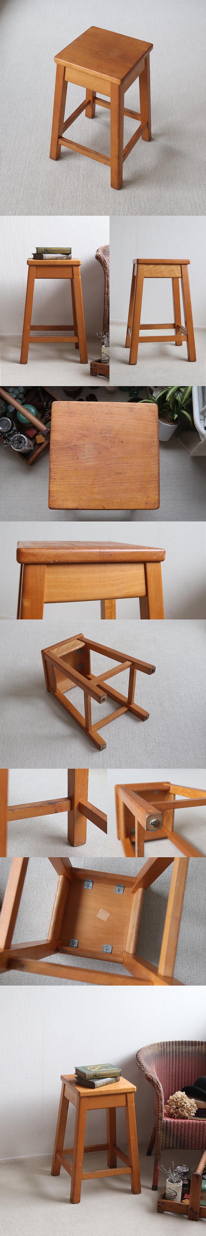イギリス ヴィンテージ ウッドスツール 木製椅子 カントリー アトリエ 花台 家具「飾り台にも」T-816