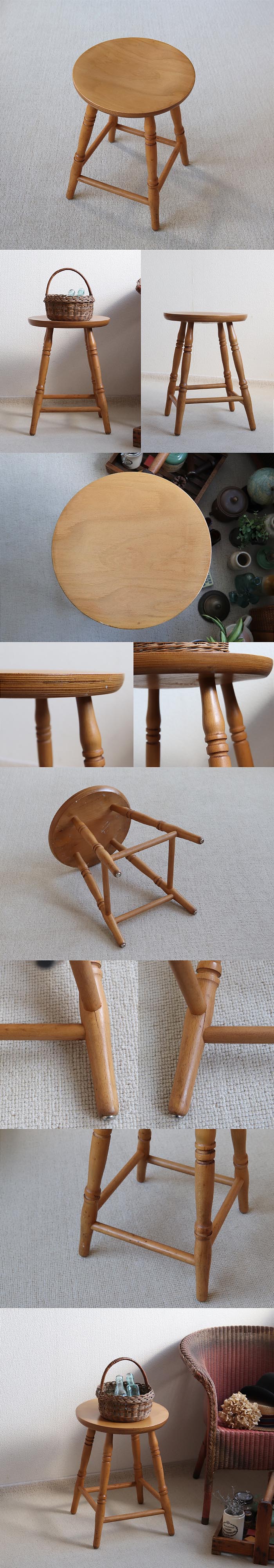 イギリス ヴィンテージ ウッドスツール 木製椅子 カントリー アトリエ 花台 家具「飾り台にも」T-833