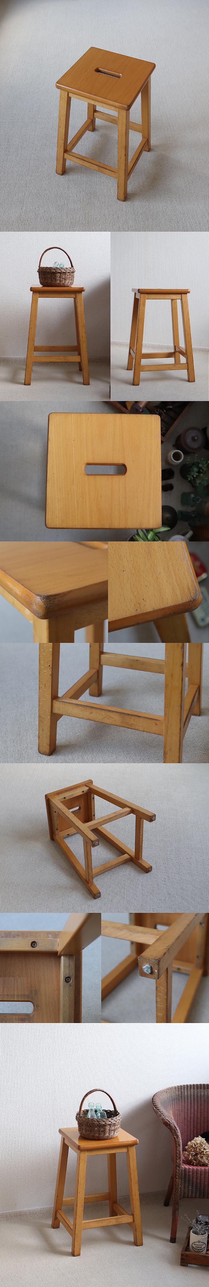 イギリス ヴィンテージスタイル ウッドスツール 椅子 カントリー アトリエ 家具「飾り台にも」T-851