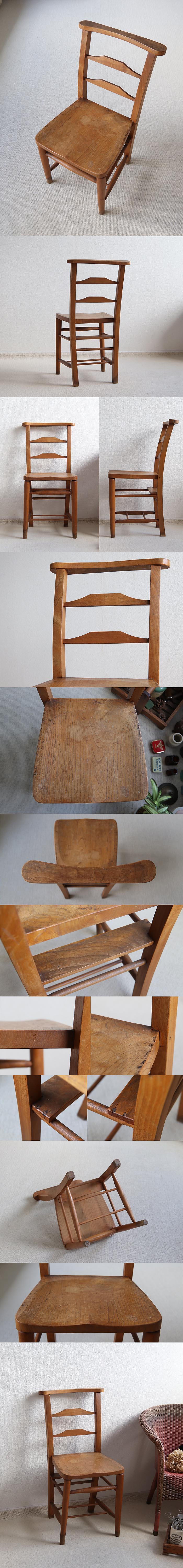 イギリス アンティーク チャーチチェア 教会椅子 木製 カントリー 家具「一枚板座面」T-858