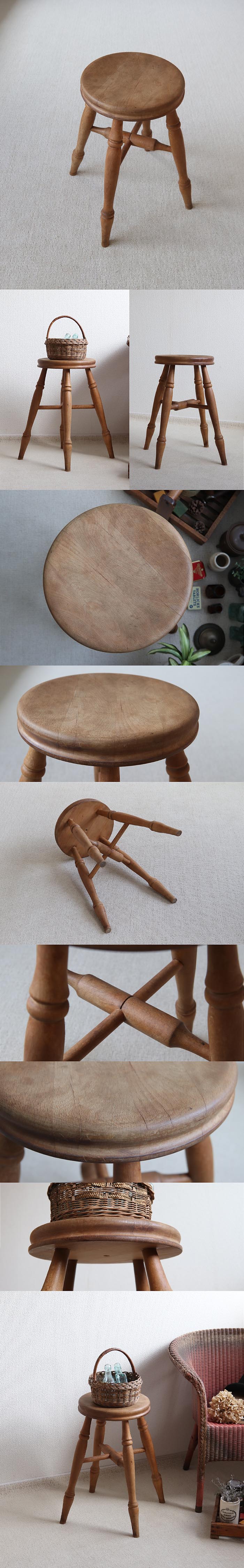 イギリス アンティーク スツール 無垢材 丸椅子 ヴィンテージ ナチュラル 家具「飾り台にも」T-866