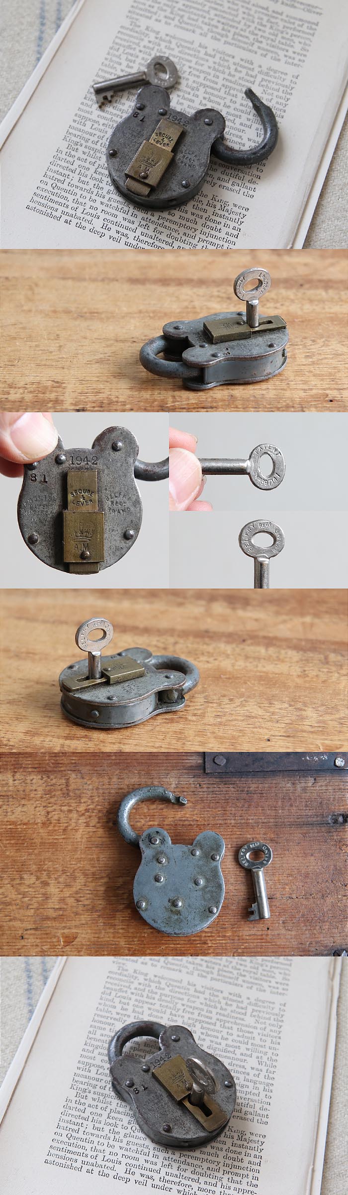 イギリス アンティーク パドロック 南京錠 鍵付き おしゃれ 雑貨 小物「可愛いくまさん型」T-939
