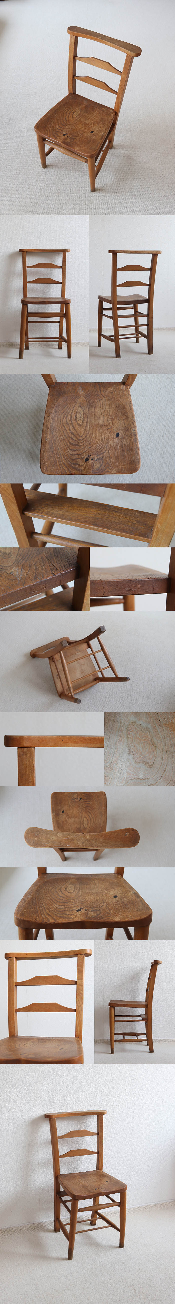 イギリス アンティーク チャーチチェア 教会椅子 木製 カントリー キッチンチェア 家具 V-079