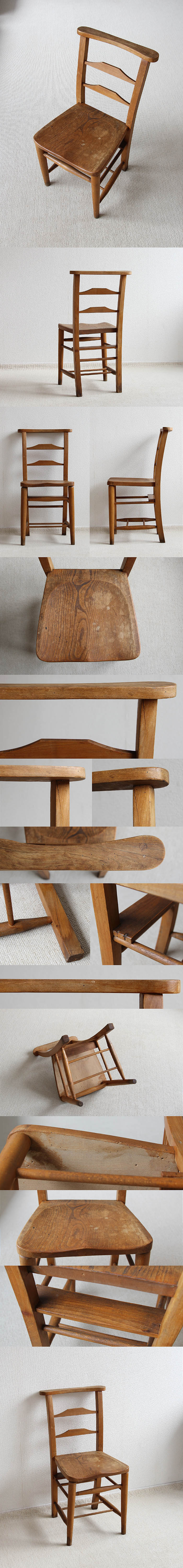 イギリス アンティーク チャーチチェア 教会椅子 木製 カントリー キッチンチェア 家具 V-194