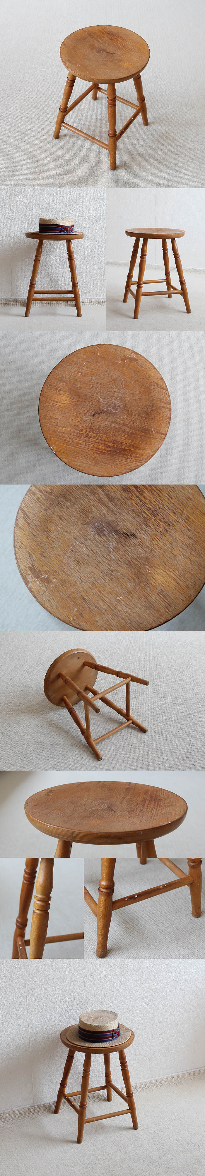 イギリス ヴィンテージ ウッドスツール 木製椅子 カントリー 丸スツール 家具 V-195