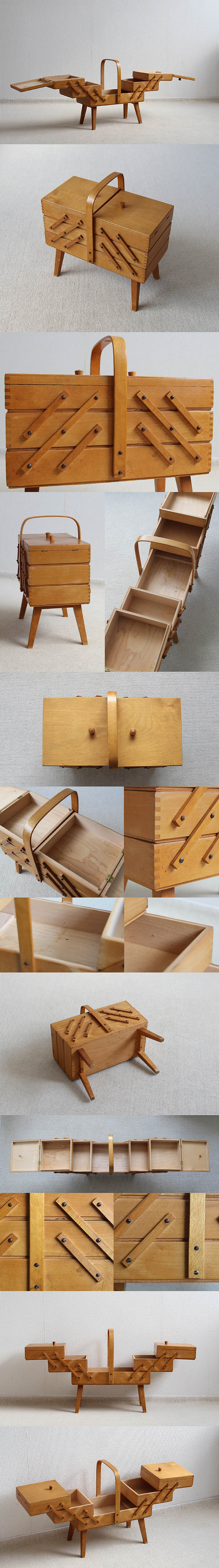 ポーランド アンティーク ソーイングボックス 脚付き 裁縫箱 カントリー 収納家具 V-242