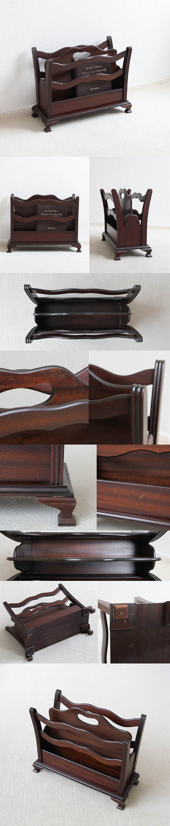 イギリス アンティーク調 木製マガジンラック 脚付き マガジンスタンド 収納家具 V-253