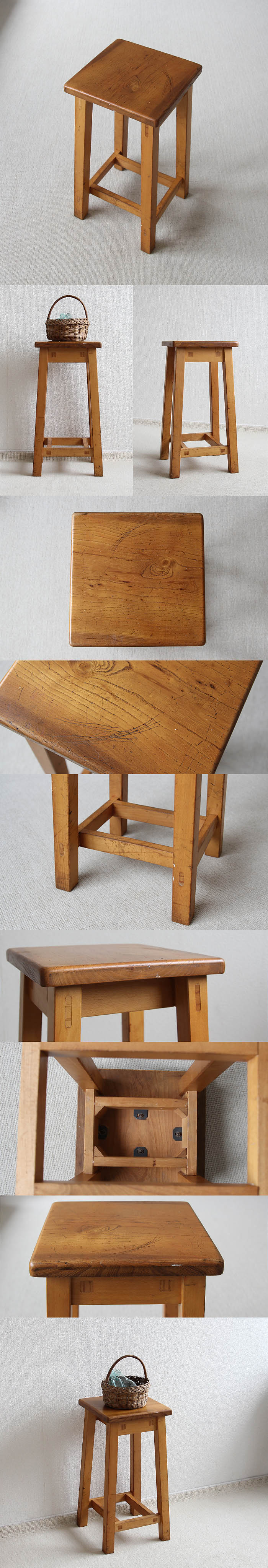 イギリス アンティーク ハイスツール 木製椅子 飾り台 カントリー 無垢材 家具 V-259