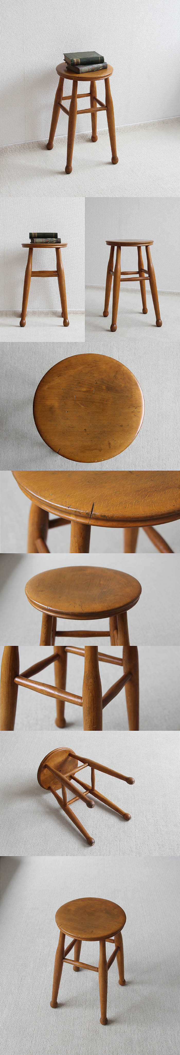 イギリス アンティーク スツール 木製 丸椅子 飾り台 カントリー 無垢材 家具 V-260
