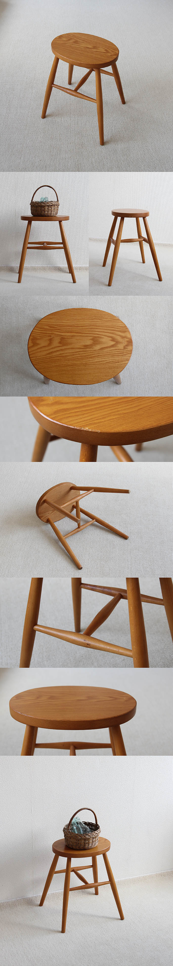 イギリス ヴィンテージ スツール 木製椅子 飾り台 カントリー 無垢材 家具 V-278