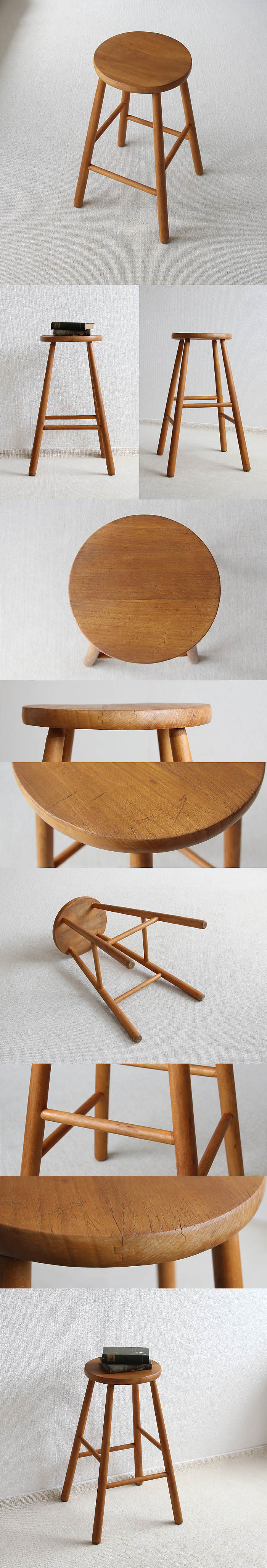 イギリス アンティーク ハイスツール 木製椅子 飾り台 カントリー 無垢材 家具 V-284