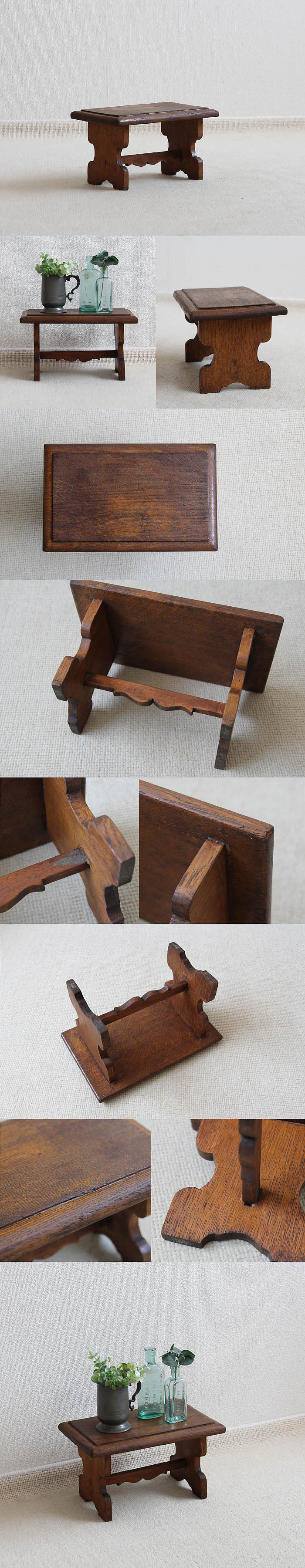 イギリス アンティーク ミニスツール オーク材 木製椅子 飾り台 家具 V-297