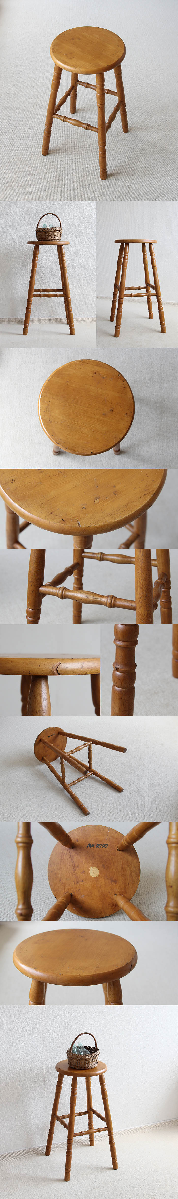 イギリス ヴィンテージ ハイスツール 木製 椅子 カウンターチェア カントリー 家具 V-303