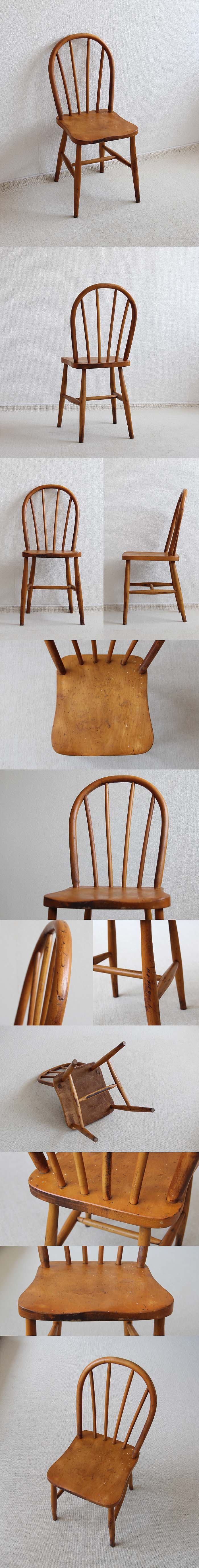 イギリス ヴィンテージ キッチンチェア フープバック 椅子 木製 飾り台 家具 V-308