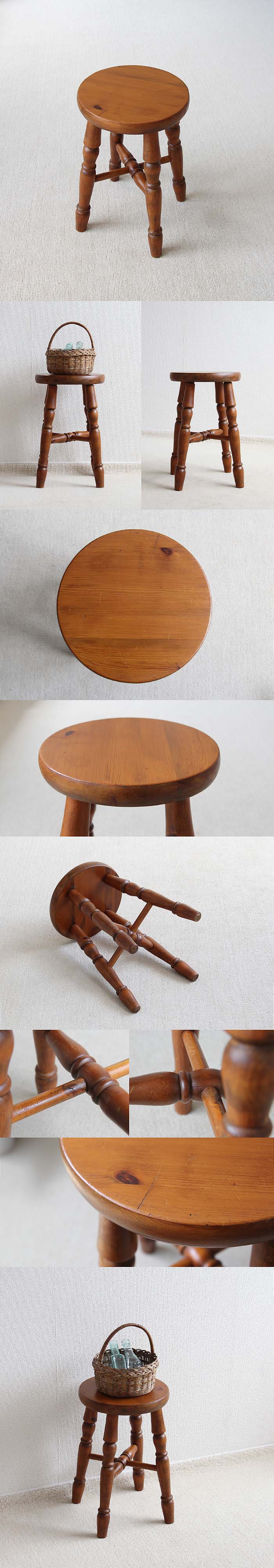 イギリス アンティーク オールドパインスツール 木製 椅子 飾り台 カントリー 家具 V-310