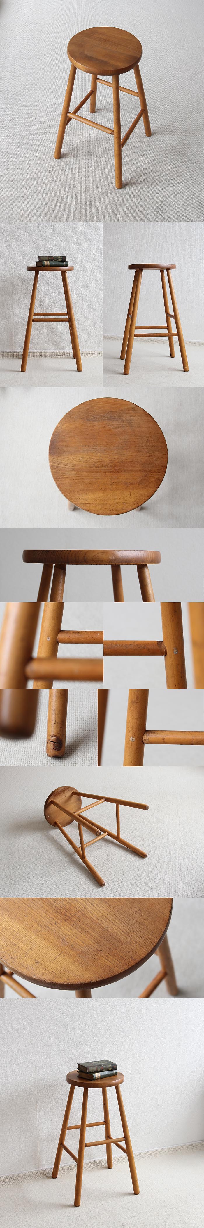 イギリス アンティーク ハイスツール 木製椅子 カントリー 無垢材 家具「花台にも」V-404