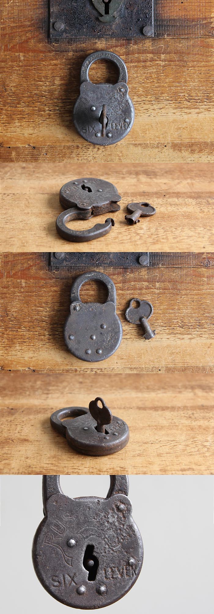 イギリス アンティーク パドロック 南京錠 鍵付き 古道具 SIX LEVER「可愛いくまさん型」V-427
