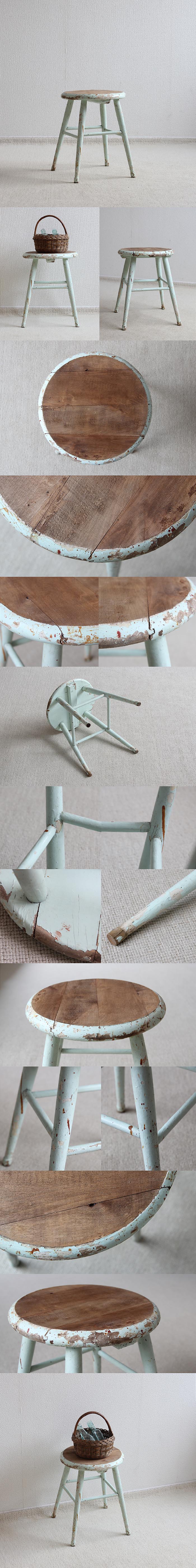 イギリス アンティーク ペイントスツール 木製 丸椅子 古木 英国 家具