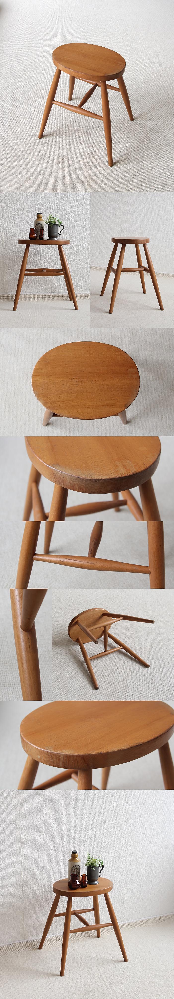 イギリス ヴィンテージ スツール 木製椅子 カントリー 無垢材 英国 家具「花台にも」V-473