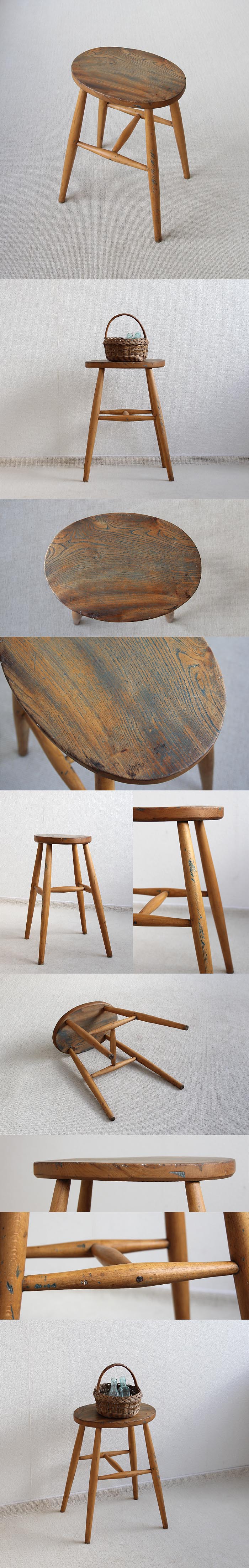 イギリス アンティーク スツール 木製椅子 カントリー 無垢材 英国 家具「花台にも」V-526