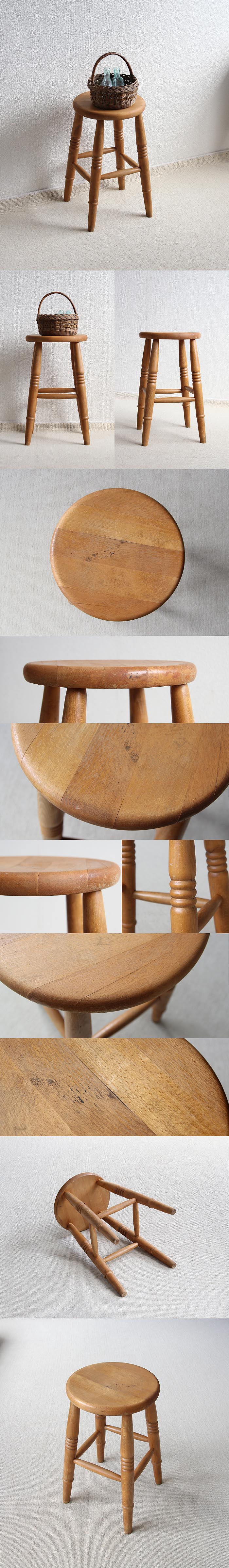 イギリス ヴィンテージ スツール 丸椅子 木製 カントリー アンティーク 家具「花台にも」V-677
