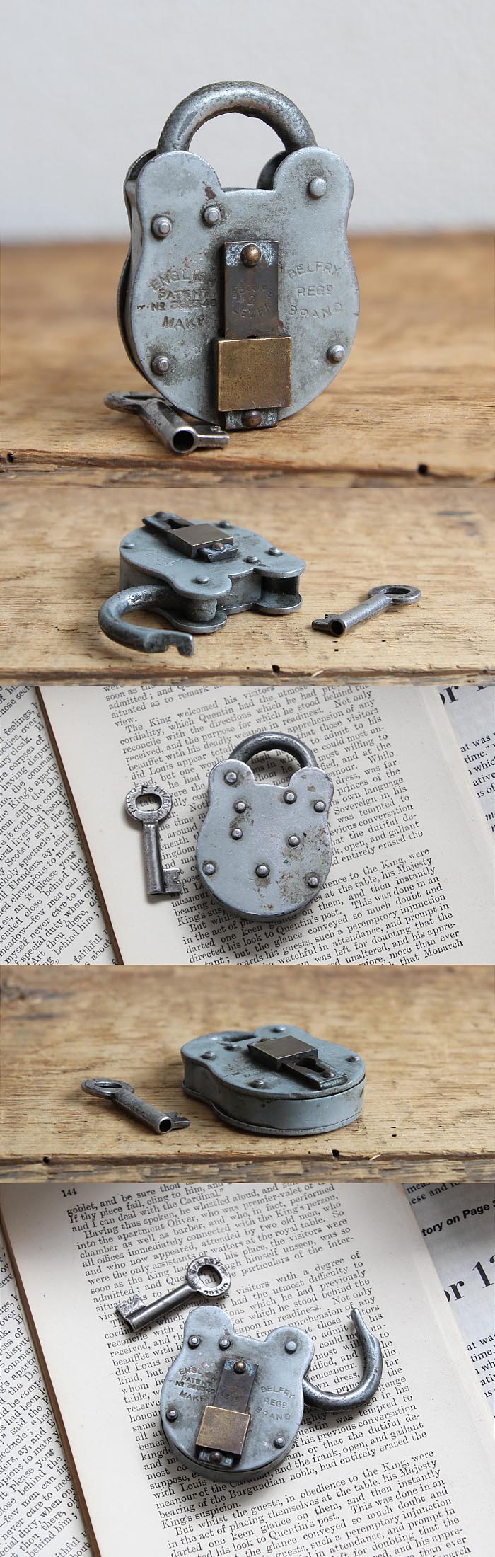 イギリス アンティーク パドロック 南京錠 鍵付き インテリア 雑貨 古道具 「可愛いくまさん型」V-736