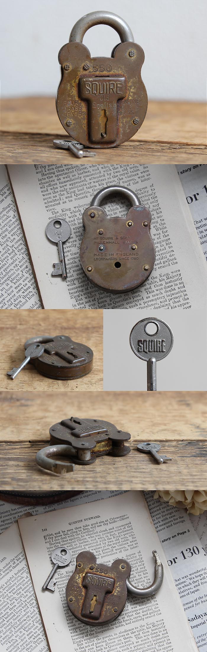 イギリス アンティーク パドロック 南京錠 鍵付き インテリア 雑貨 古道具 「可愛いくまさん型」V-738
