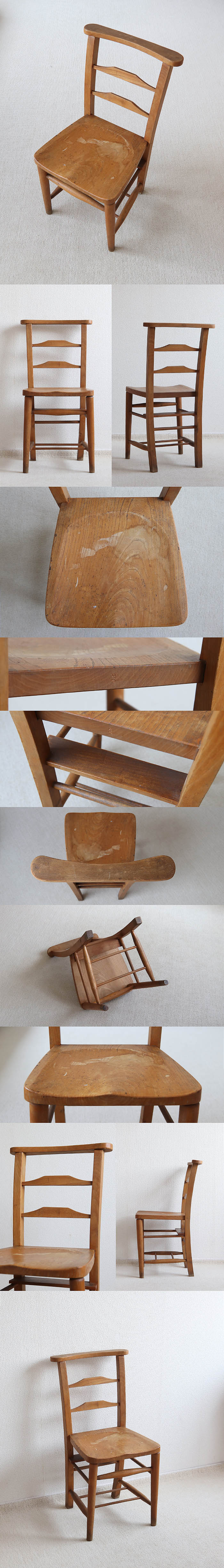イギリス アンティーク チャーチチェア 教会椅子 木製 カントリー キッチンチェア 家具 V-080