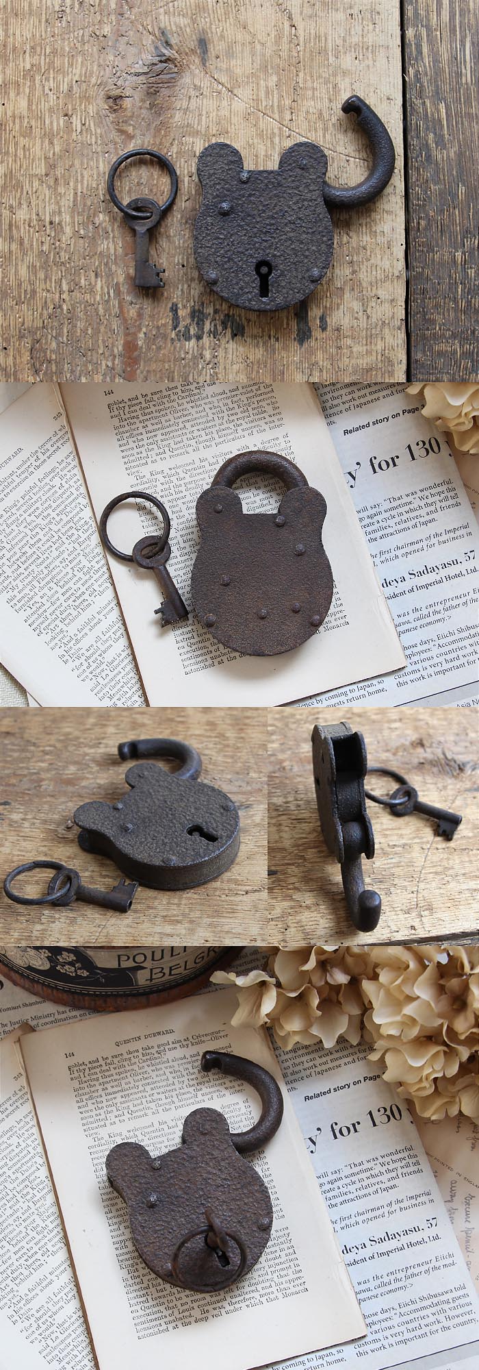 イギリス アンティーク パドロック 南京錠 鍵付き インテリア 雑貨 古道具 「可愛いくまさん型」V-850
