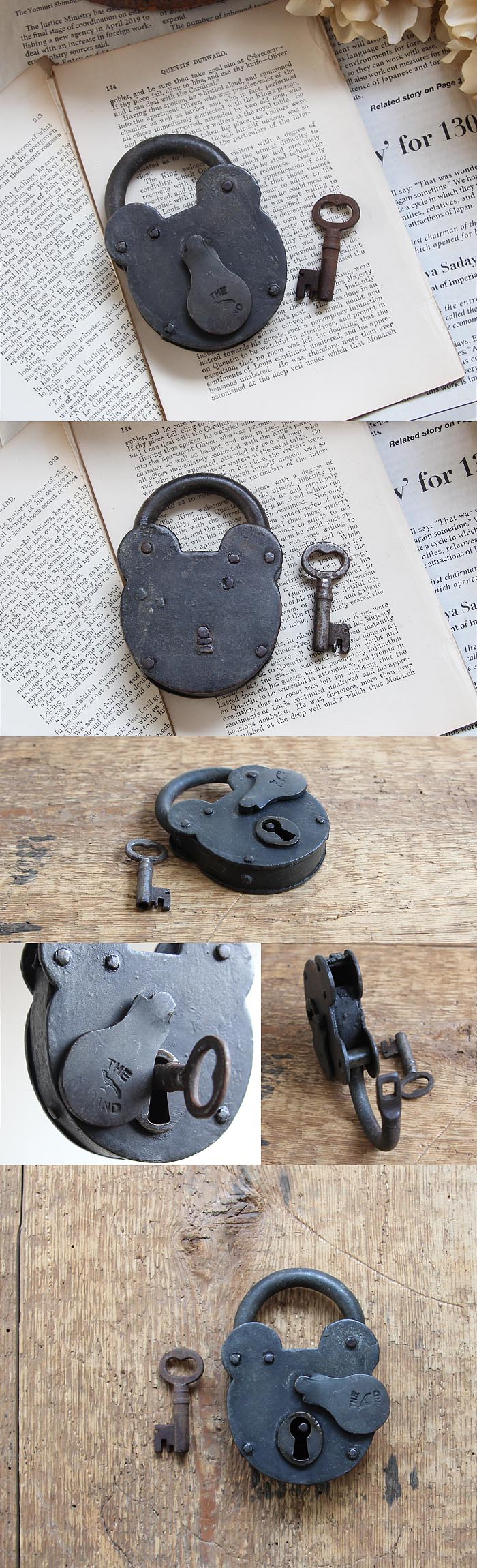 イギリス アンティーク パドロック 南京錠 鍵付き インテリア 雑貨 古道具 「可愛いくまさん型」V-851
