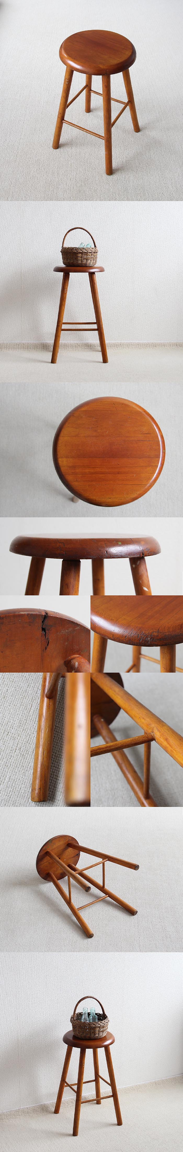 イギリス アンティーク 丸スツール 木製椅子 カントリー インテリア 