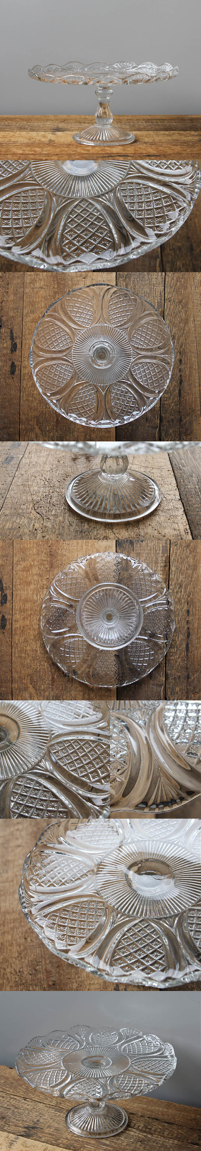 イギリス アンティーク ガラスケーキスタンド コンポート皿 食器 インテリア雑貨「プレスガラス」V-905