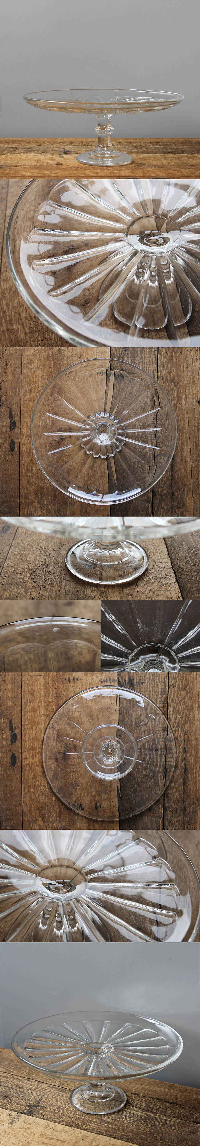 イギリス アンティーク ガラスケーキスタンド コンポート皿 食器 インテリア雑貨「プレスガラス」V-906