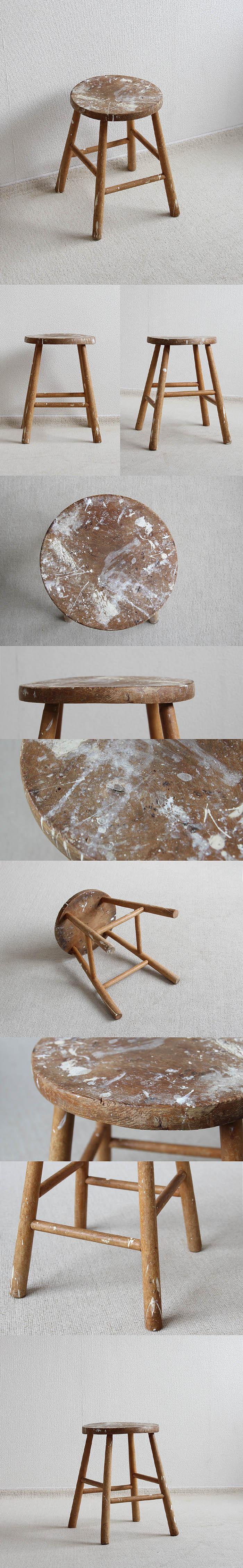 イギリス アンティーク ウッドスツール 丸椅子 木製 カントリー 花台 家具 「一枚板座面」V-908