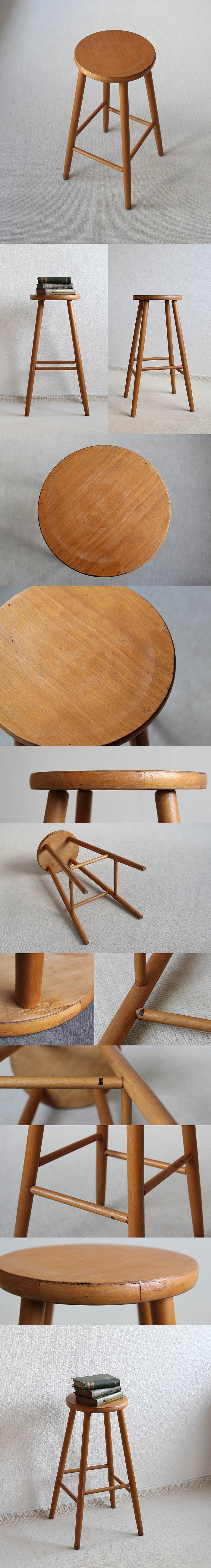 イギリス ヴィンテージ ハイスツール 木製椅子 カントリー 花台 アンティーク 家具 「ナチュラル」V-919