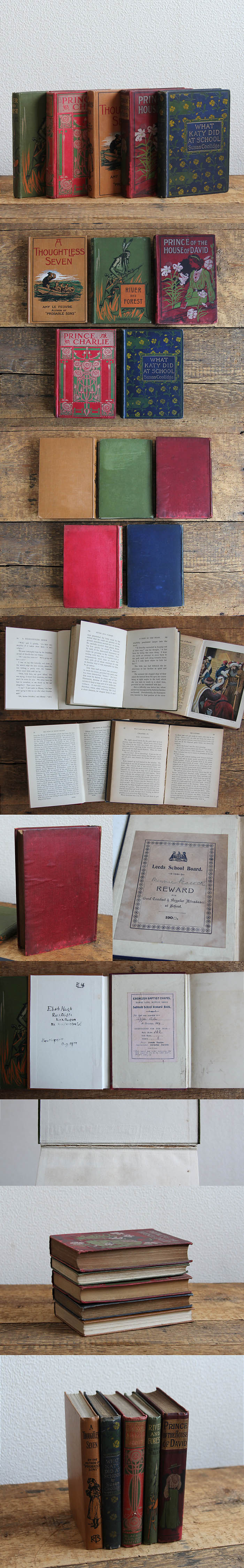 イギリス アンティークブック 5冊セット 古書 インテリア雑貨 洋書 ディスプレイ「雰囲気パーフェクト」V-930