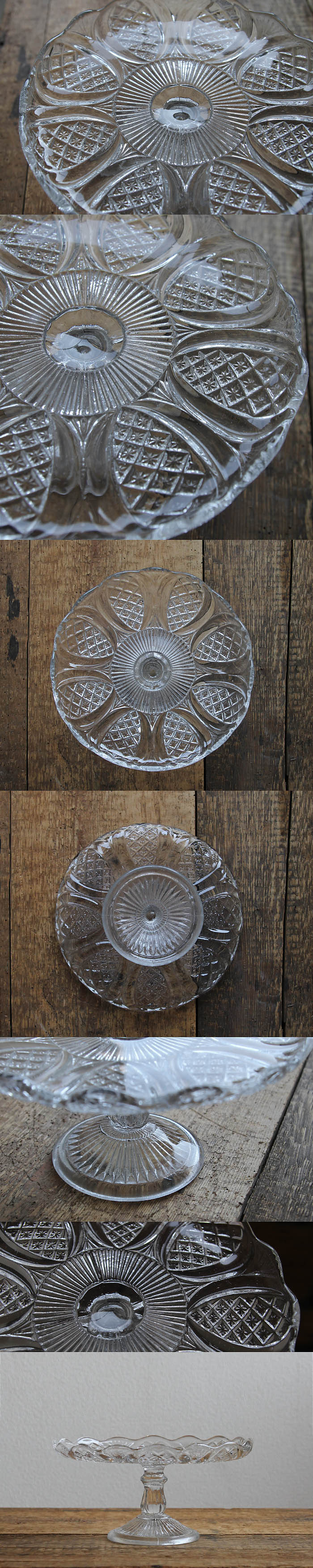 イギリス アンティーク ガラスケーキスタンド コンポート皿 食器 インテリア雑貨「プレスガラス」V-962