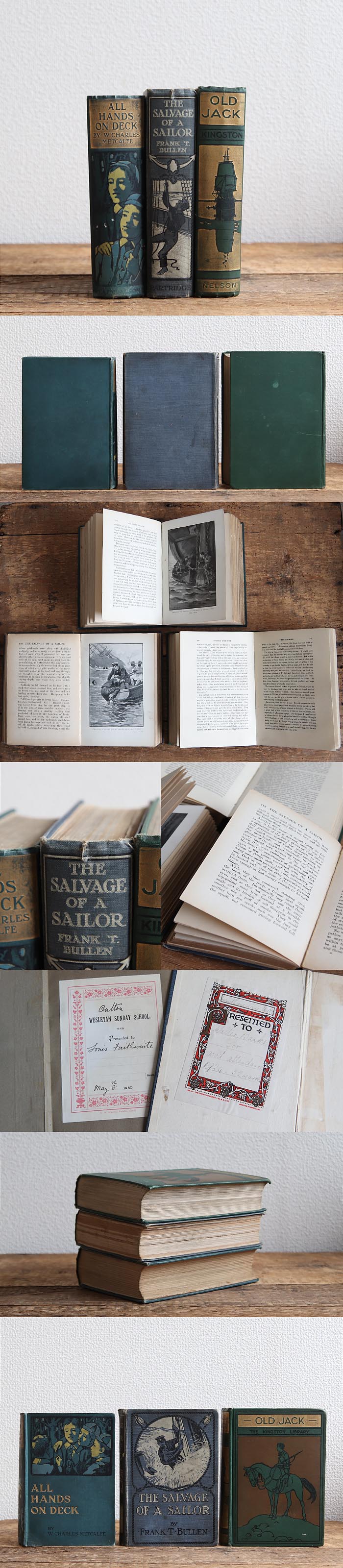 イギリス アンティーク ブック 3冊セット/古本/古書/洋書/インテリア雑貨/書籍/ディスプレイ【The Salvage of a Sailor】Z-151