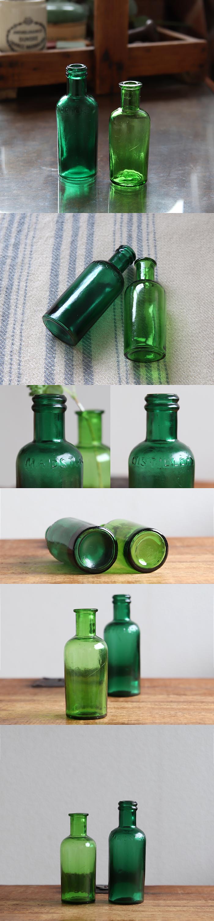 イギリス アンティーク ガラスボトルペア/2本セット/ブロカント/ジン/瓶/店舗什器/ディスプレイ【maidstone distillery】Z-199
