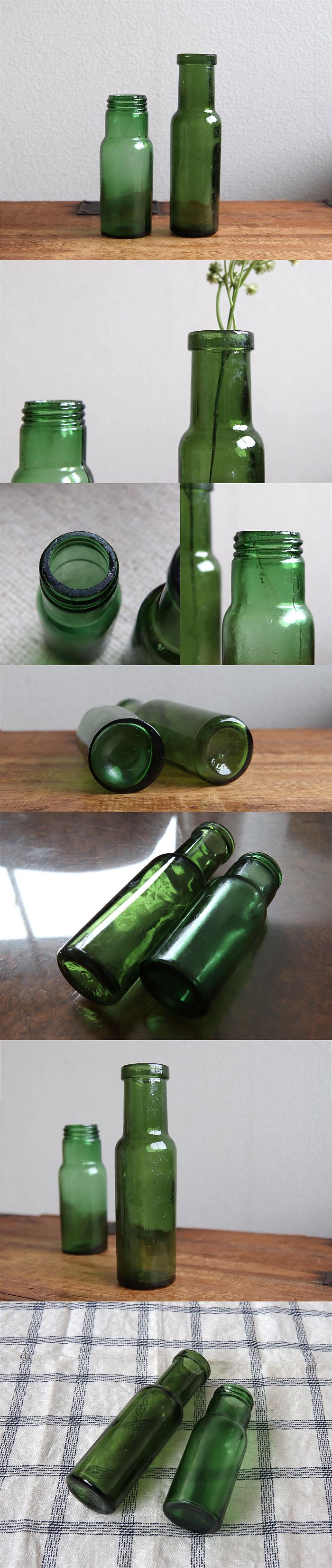 イギリス アンティーク ガラスボトルペア/2本セット/ブロカント/薬瓶/店舗什器/ディスプレイ【一輪挿しにいかがですか？】Z-254