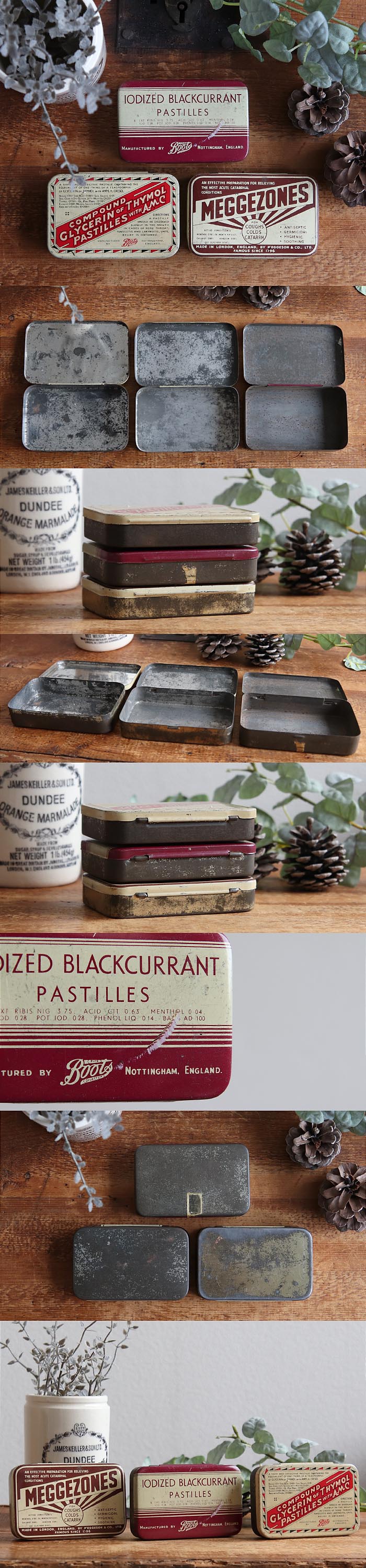 ◆アンティーク イギリス製 ブリキ缶 髭剃り缶 3種セット ENGLAND antique TEA TINS 3pcs イギリスアンティーク ナンバー